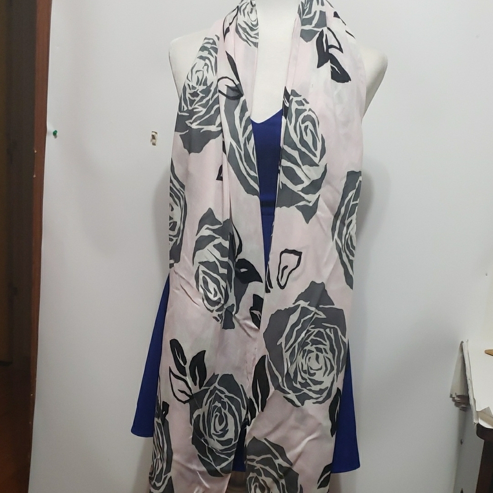 Kate Spade Aire Rose Sonata Floral Pink andâ Gray Scarf